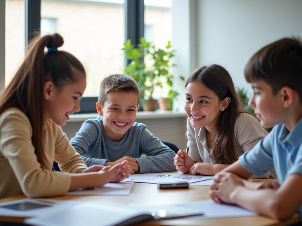 Estudiantes jóvenes en academia de idiomas